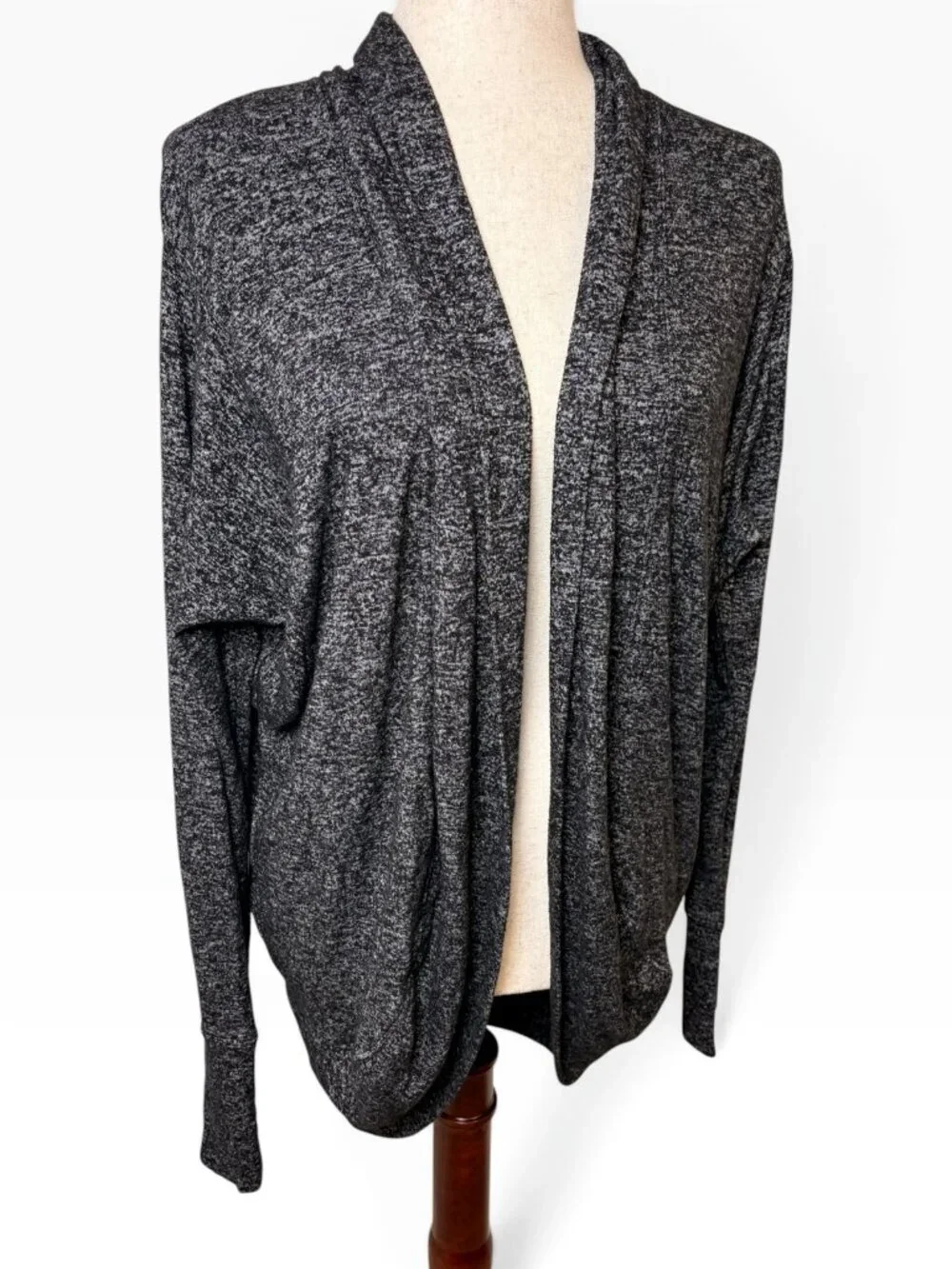 Athleta Luxe Pose Wrap Black Gray Marled Open Cardigan Size Small